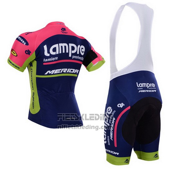 2015 Fietskleding Lampre Merida Roze en Blauw Korte Mouwen en Koersbroek
